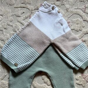 Mayoral White, Beige, Mint Green Knit Matching Set